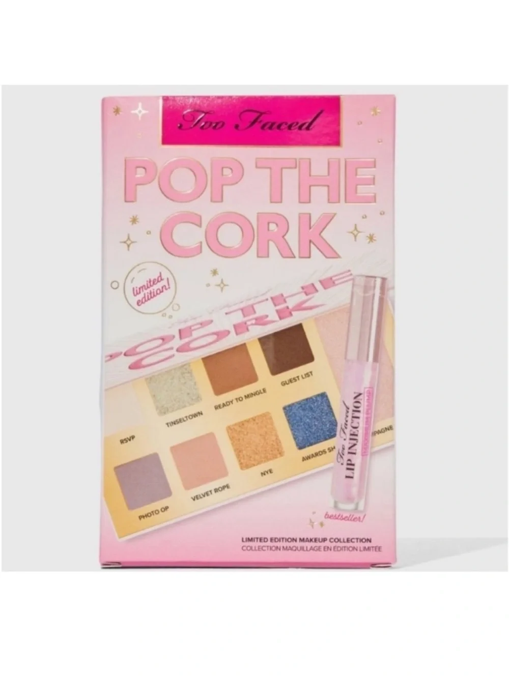 Too Faced Pop The Cork Limited Edition Eyeshadow Palette & Lip Injection Set NIB